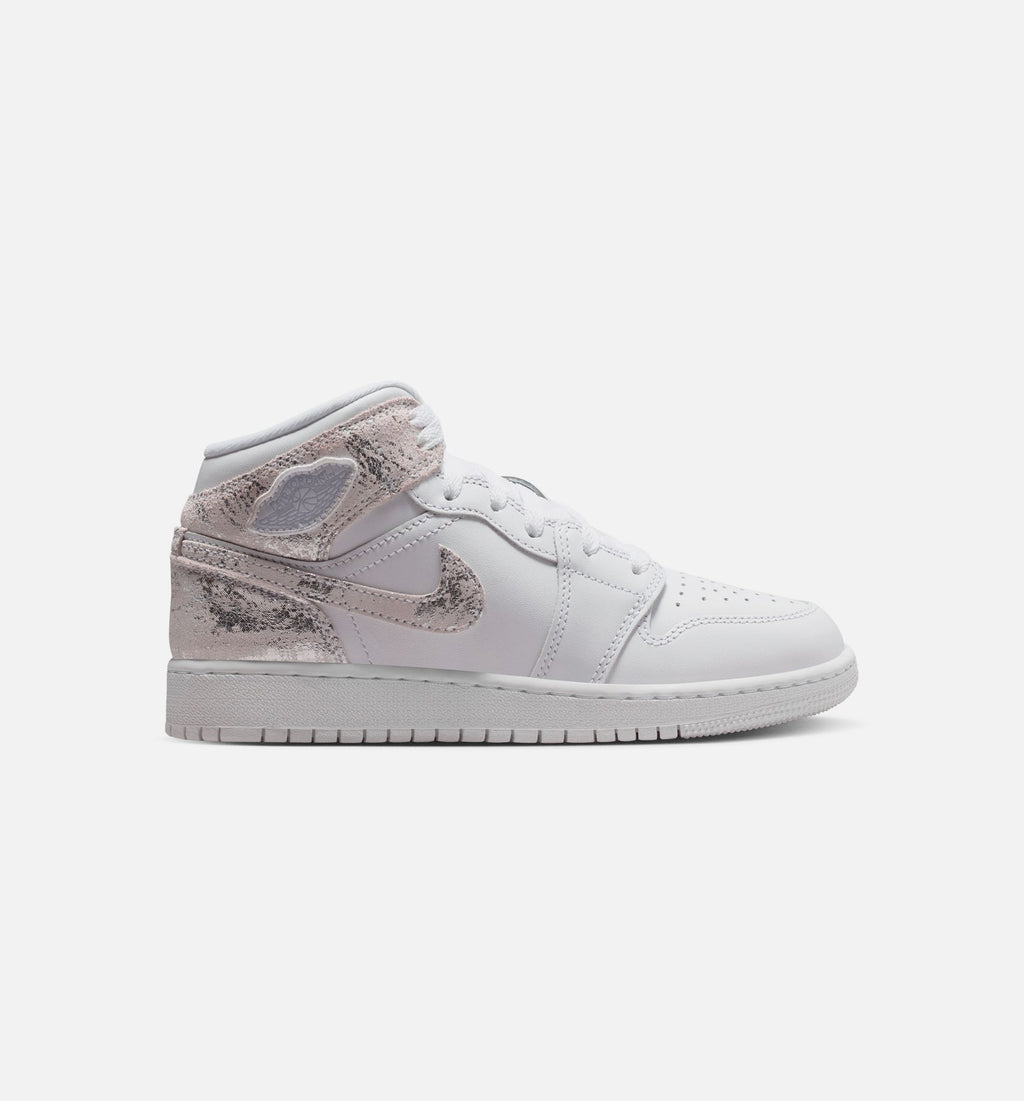 Air Jordan 1 Mid SE Grade School Lifestyle Shoe - White/Field Silver