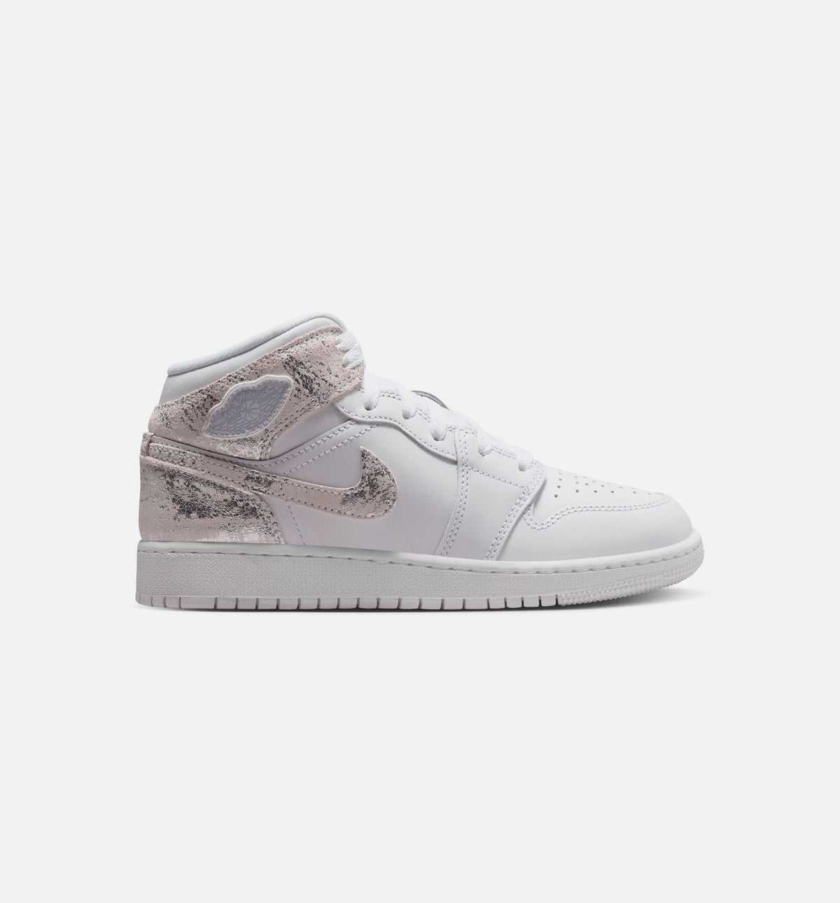 Air Jordan 1 Mid SE Grade School Lifestyle Shoe - White/Field Silver