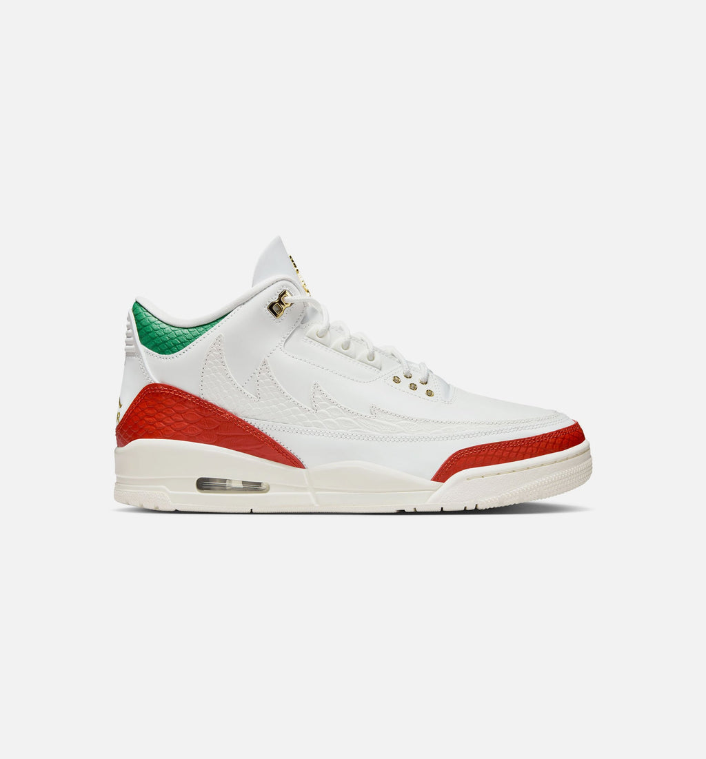 Air Jordan 3 Retro El Vuelo Men's Lifestyle Shoe - Summit White/Pine Green/Dragon Red/Metallic Gold
