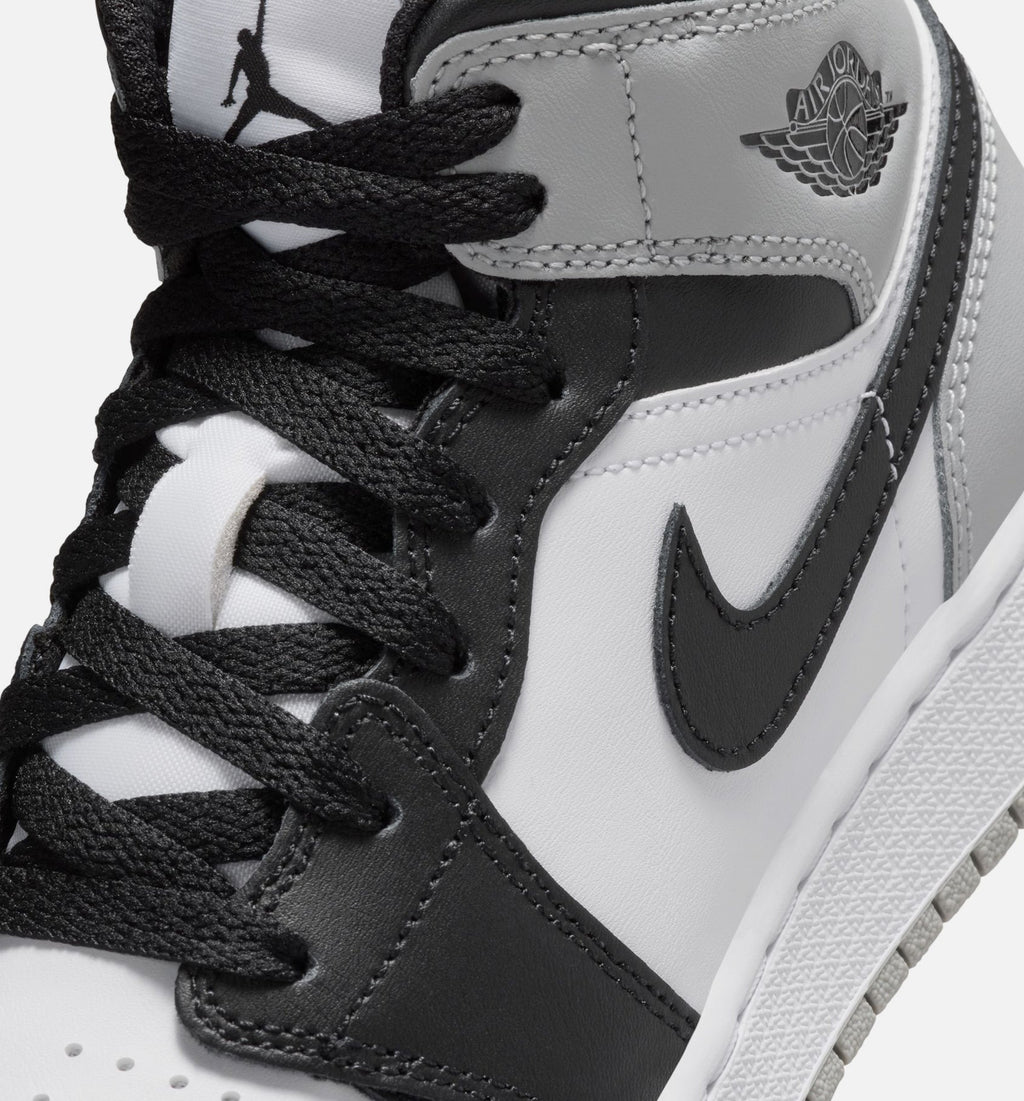 Air Jordan 1 Mid Grade School Lifestyle Shoe - White/Light Smoke Grey/Black