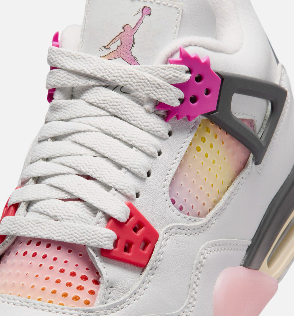Air Jordan 4 Retro Comic Grade School Lifestyle Shoe - Off White/Fire Pink/Anthracite